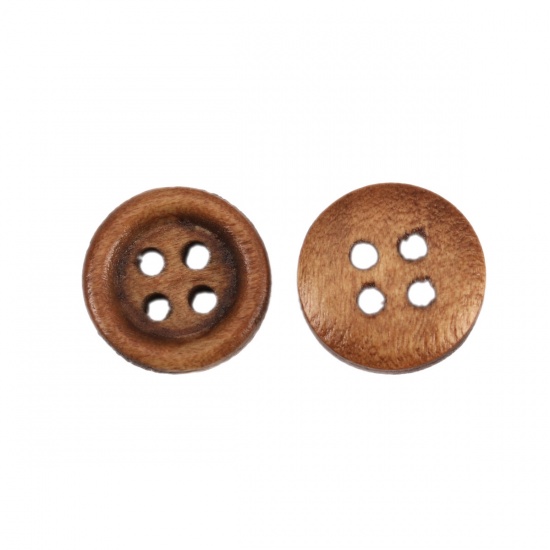 Picture of Wood Sewing Buttons Scrapbooking 4 Holes Round Coffee 11mm( 3/8") Dia, 2000 PCs