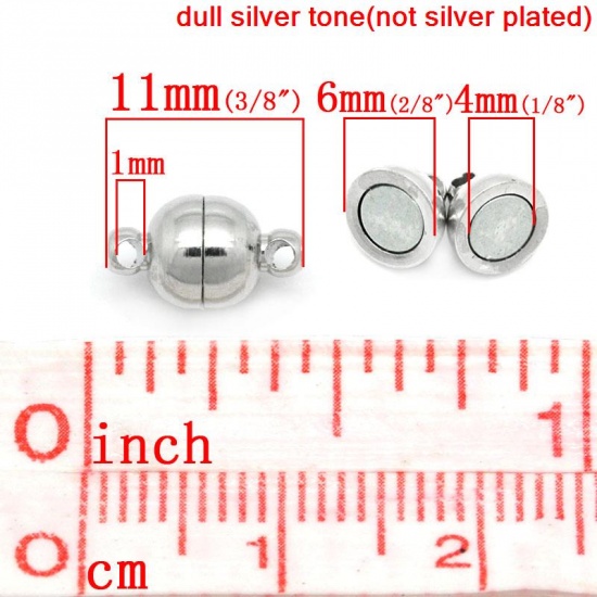 Picture of Brass Magnetic Clasps Half Ball Silver Tone 11mm( 3/8") x 6mm( 2/8"), 20 Sets                                                                                                                                                                                 