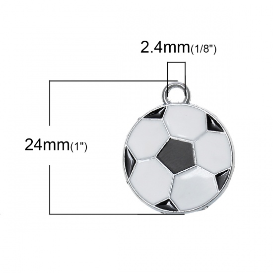 Immagine di Lega di Zinco Sport Ciondoli Calcio Tono Argento Smalto 24mm x 19mm , 20 Pz