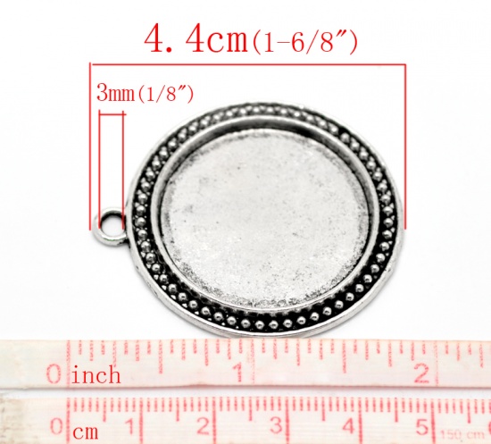 Image de Pendentif en Alliage de Zinc Rond Argent Vieilli (Convenable à Cabochon 30mm Dia) 4.4cm x 3.9cm, 5 PCs