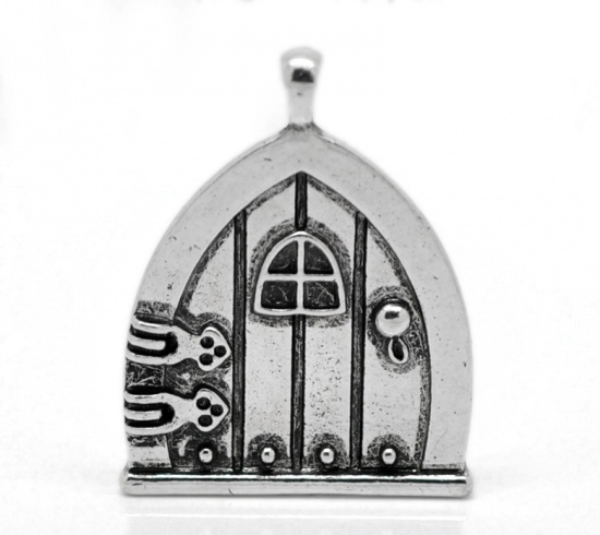 Picture of 10PCs Antique Silver Fairy Wish Door Charm Pendants 35x27mm(1 3/8"x1 1/8")