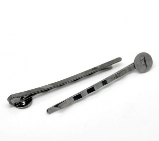 Immagine di Lega di Ferro Fermacapelli Tondo Bronzo Duro Increspatura Disegno Basi per Cabochon (Adatto 8mm) 5cm x 8mm, 50 Pz
