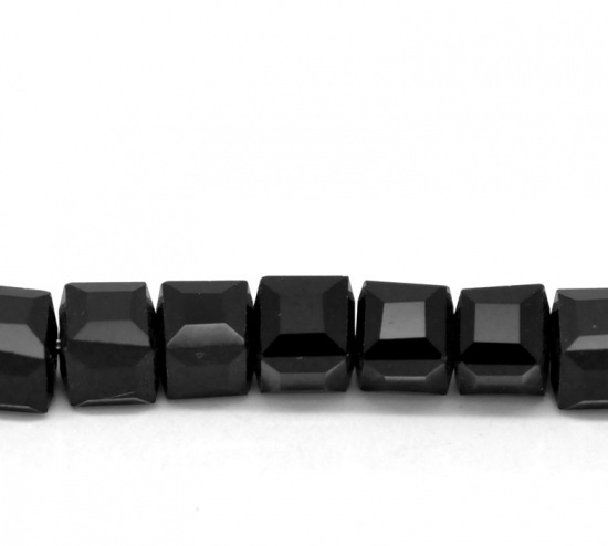 Image de Perles Cristales en Verre Carré Noir à Facettes 6mm x 6mm, Taille de Trou: 1mm, 55cm long, 1 Enfilade (Env.100 Pcs/Enfilade)