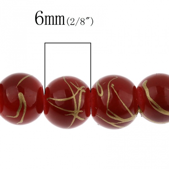 Picture of Glass Loose Beads Round Dark Red Drawbench About 6mm Dia, Hole: Approx 1mm, 80cm long, 2 Strands (Approx 140 PCs/Strand)