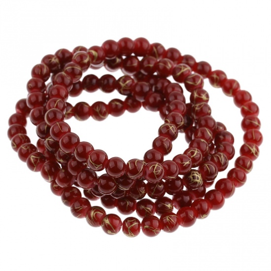 Picture of Glass Loose Beads Round Dark Red Drawbench About 6mm Dia, Hole: Approx 1mm, 80cm long, 2 Strands (Approx 140 PCs/Strand)