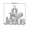 Imagen de Colgantes Aleación del Metal Del Zinc de Alfabeto,Corazón Plata Antigua Rhinestone Yo quiero a Jesús Carved 16.0mm x 13.0mm, 50 Unidades