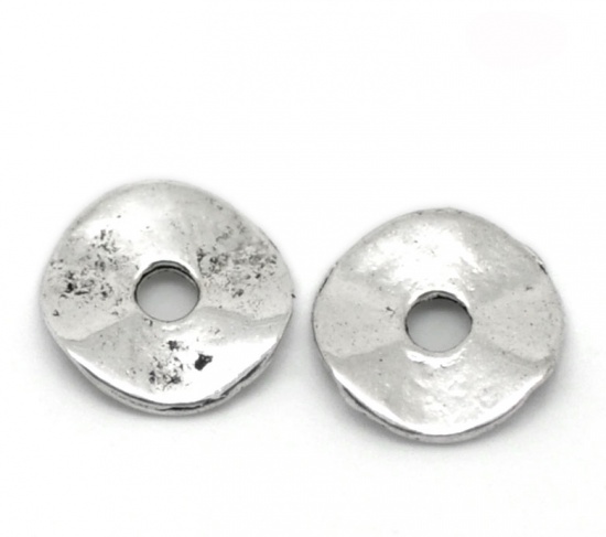 Immagine di Lega di Zinco Separatori Perline Tondo Argento Antico Nulla Disegno Circa 9mm Dia, Foro:Circa 2mm, 200 Pz
