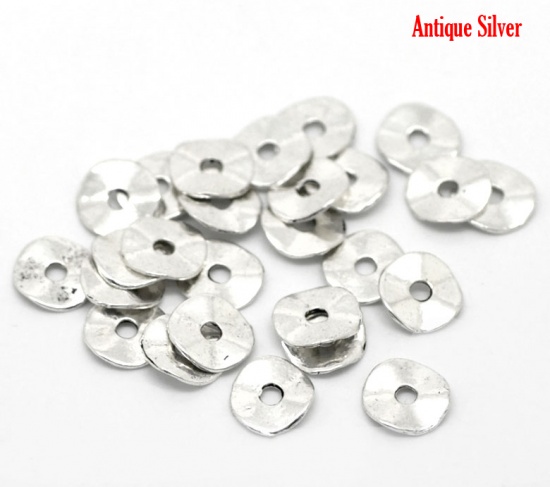 Picture of Zinc Based Alloy Wavy Spacer Beads Disc Antique Silver Color About 9mm Dia, Hole:Approx 2mm, 200 PCs