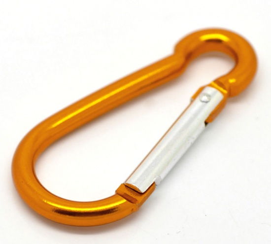 Picture of Aluminum Carabiner Keychain Clip Hook Orange 60mm x 30mm, 10 PCs