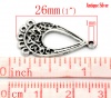 Picture of Zinc Based Alloy Filigree Stamping Chandelier Connectors Teardrop Antique Silver Hollow 26mm x 14mm, 50 PCs