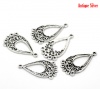 Picture of Zinc Based Alloy Filigree Stamping Chandelier Connectors Teardrop Antique Silver Hollow 26mm x 14mm, 50 PCs