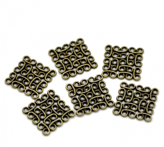 Picture of 50PCs Antique Bronze Square Filigree Stamping Connectors 15x15mm