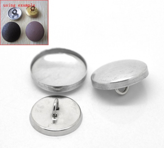 Picture of Aluminum Metal Covered Buttons Round Aluminum Tone Wire Back 19x19mm(6/8"x6/8") 17x17mm (5/8"x 5/8"), 100 Sets