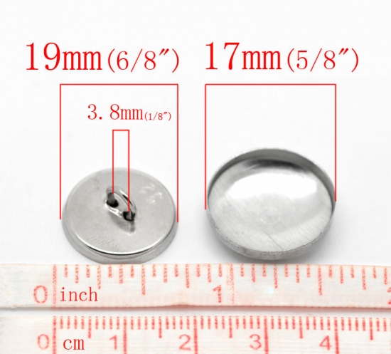 Picture of Aluminum Metal Covered Buttons Round Aluminum Tone Wire Back 19x19mm(6/8"x6/8") 17x17mm (5/8"x 5/8"), 100 Sets