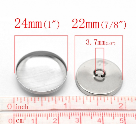 Picture of Aluminum Metal Covered Buttons Round Aluminum Tone Wire Back 24mm x24mm(1" x1") 22mm x22mm( 7/8" x 7/8"), 50 Sets