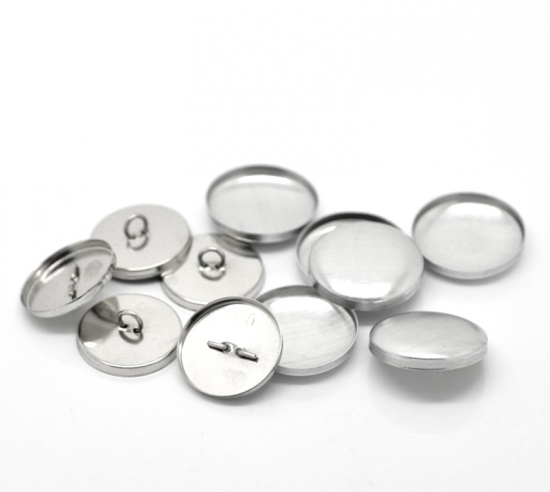 Picture of Aluminum Metal Covered Buttons Round Aluminum Tone Wire Back 24mm x24mm(1" x1") 22mm x22mm( 7/8" x 7/8"), 50 Sets