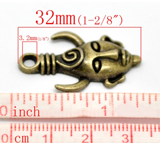 亜鉛合金 チャームペンダント 人頭 ブロンズトーン 3.2cm x 19.0mm、 20 PCs  の画像