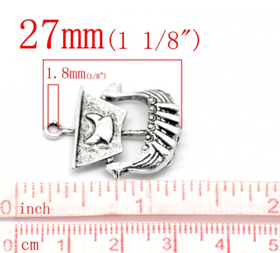 Picture of 10PCs Antique Silver Color Viking Pirate Ship Charm Pendants 27x22mm(1 1/8"x7/8")