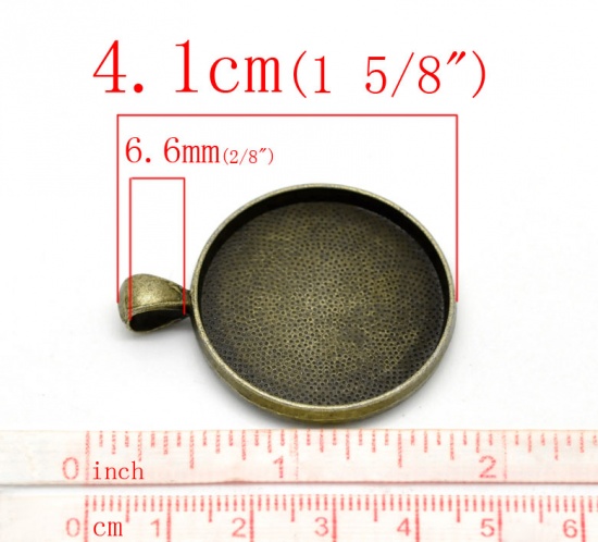 亜鉛合金 レジン セッティング台 ミール皿 ペンダント 円形 銅古美 (適応サイズ:30mm) 41mm x 33mm、 5 個 の画像