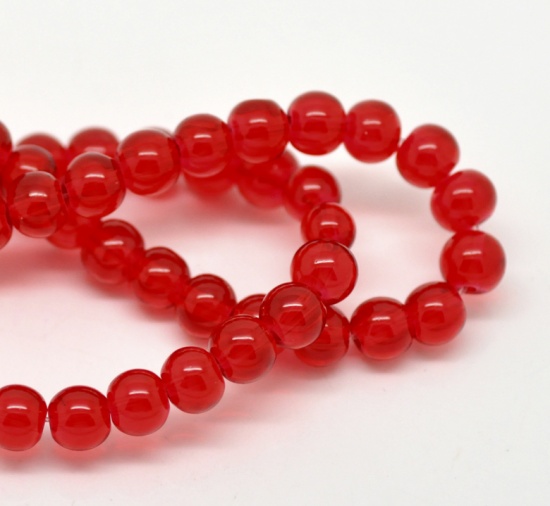 Picture of 1 Strand Red Round Glass Loose Beads 8mm