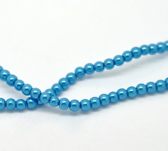 Image de Perles Imitation en Verre Rond Bleu Clair Nacré 4mm Dia, Taille de Trou: 1mm, 82cm long, 3 Enfilades (Env.215 Pcs/Enfilade)