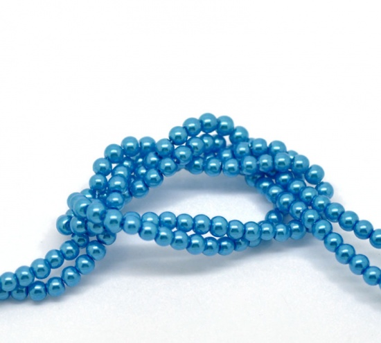 Image de Perles Imitation en Verre Rond Bleu Clair Nacré 4mm Dia, Taille de Trou: 1mm, 82cm long, 3 Enfilades (Env.215 Pcs/Enfilade)