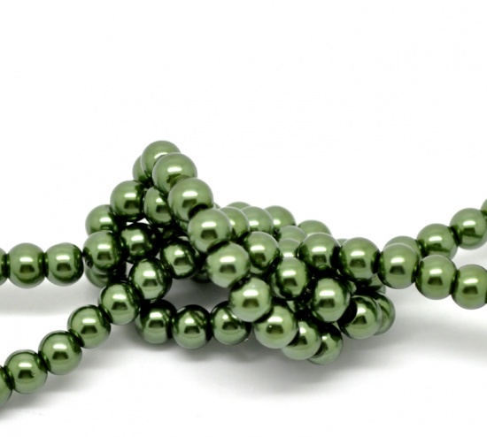 Picture of Glass Pearl Imitation Beads Round Dark Green About 6mm Dia, Hole: Approx 1mm, 80cm long, 3 Strands (Approx 146 PCs/Strand)