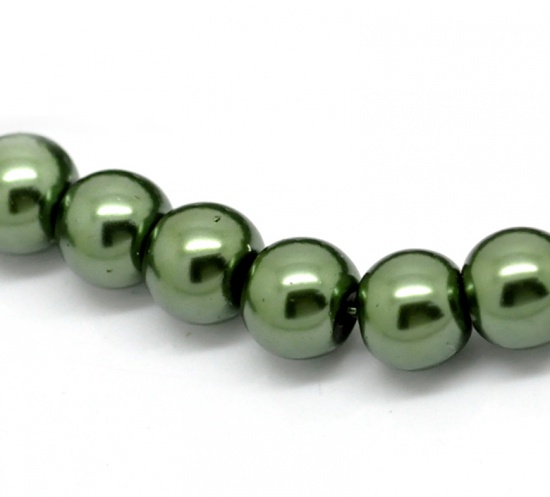 Picture of Glass Pearl Imitation Beads Round Dark Green About 8mm Dia, Hole: Approx 1mm, 80cm long, 2 Strands (Approx 110 PCs/Strand)
