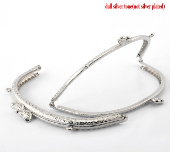 Picture of Iron Based Alloy Kiss Clasp Lock Purse Frame Arch Silver Tone Heart 16.5x8.5cm(6 4/8"x3 3/8"), 2 PCs