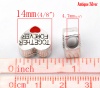 Picture of Zinc Metal Alloy European Style Large Hole Charm Beads Heart Antique Silver Message "TOGETHER FOREVER" Carved Red Enamel About 14mm x 12mm, Hole: Approx 4.7mm, 20 PCs