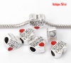 Picture of Zinc Metal Alloy European Style Large Hole Charm Beads Heart Antique Silver Message "TOGETHER FOREVER" Carved Red Enamel About 14mm x 12mm, Hole: Approx 4.7mm, 20 PCs
