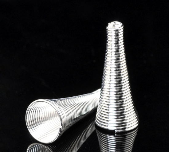 Picture of Iron Based Alloy Spacer Beads Spring Cone Silver Plated About 23mm x 8mm, Hole:Approx 8.5mm 2.4mm, 50 PCs