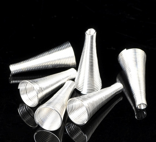 Picture of Iron Based Alloy Spacer Beads Spring Cone Silver Plated About 23mm x 8mm, Hole:Approx 8.5mm 2.4mm, 50 PCs