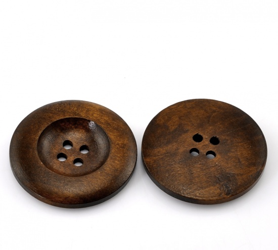 Picture of Wood Sewing Buttons Scrapbooking 4 Holes Round Dark Coffee 3.5cm(1 3/8") Dia, 20 PCs