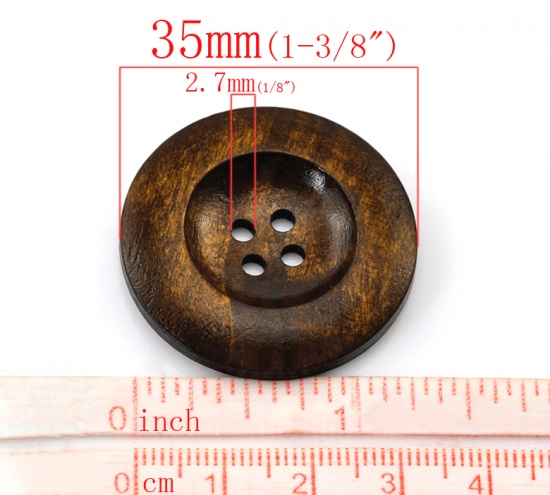 Bild von Holz Knöpfe zum aufnähen Rund Kaffeebraun 4 Löcher 3.5cm D 20 Stück