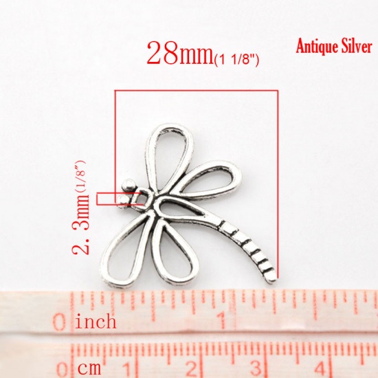 Picture of Zinc Based Alloy Pendants Dragonfly Animal Antique Silver 3cm x 2.8cm, 30 PCs
