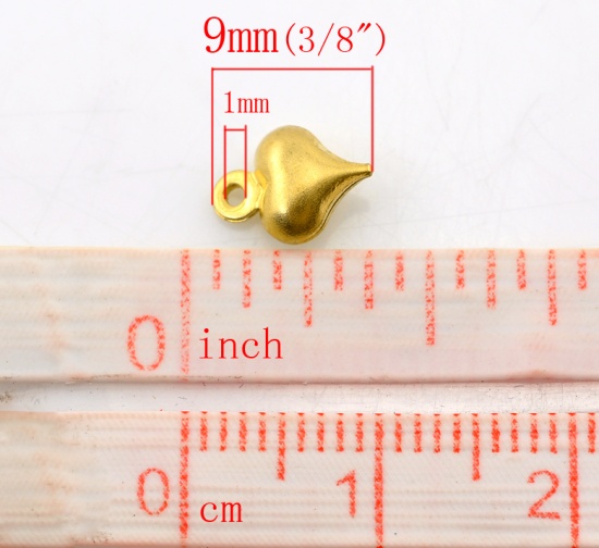 Picture of 100PCs Brass Tone Love Heart Charm Pendants 9x6mm(3/8"x2/8")                                                                                                                                                                                                  