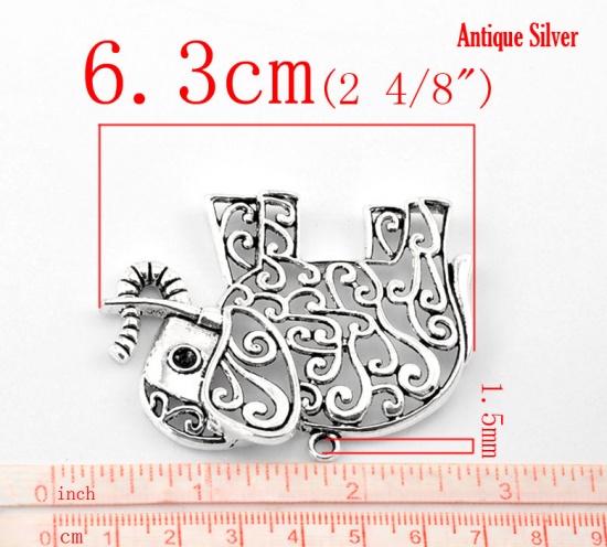 Bild von Antik Silber Elefant Tiere Charm Anhänger 6.3cmx5cm. Verkauft eine Packung mit 5