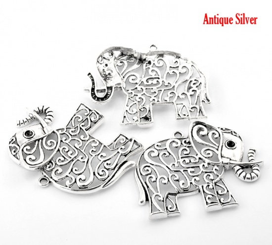 Bild von Antik Silber Elefant Tiere Charm Anhänger 6.3cmx5cm. Verkauft eine Packung mit 5