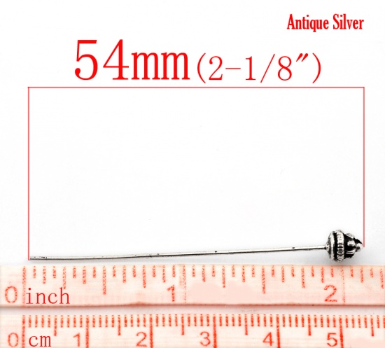 Immagine di Lega di Zinco Testa di SpilloSpilli Argento Antico lunghezza:5.4cm 0.7mm (misura), 50 Pz
