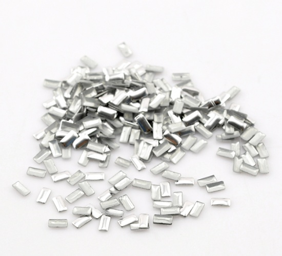 Picture of Aluminum Metallic Nail Art Studs Decoration DIY Craft Rectangle Aluminum Tone 4x2mm(1/8"x1/8"), 1000 PCs