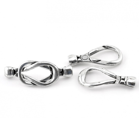 Picture of Zinc Based Alloy Magnetic Clasps Bowknot Antique Silver Color 48mm x 18mm, 5 Sets