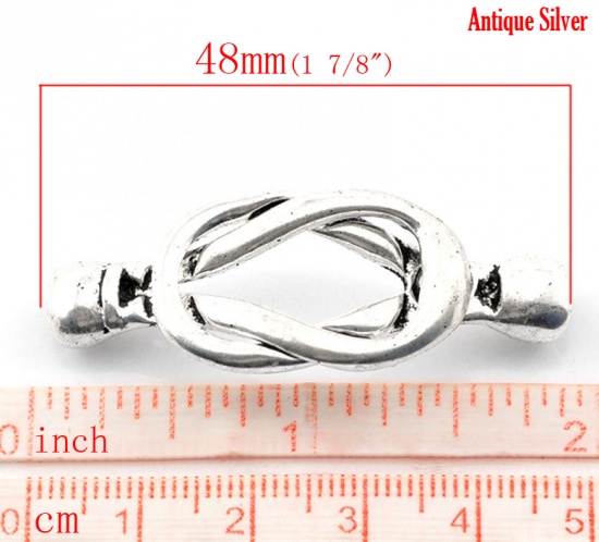 Picture of Zinc Based Alloy Magnetic Clasps Bowknot Antique Silver Color 48mm x 18mm, 5 Sets