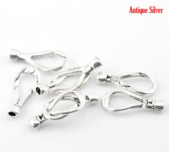 Picture of Zinc Based Alloy Magnetic Clasps Bowknot Antique Silver Color 48mm x 18mm, 5 Sets