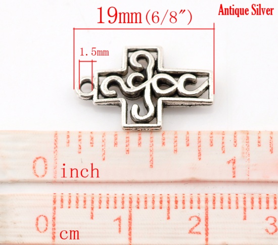 Picture of Zinc Based Alloy Easter Charms Filigree Cross Antique Silver 19x13mm(6/8"x4/8"), 50 PCs