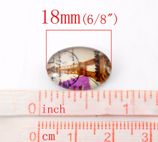 Immagine di Vetro Cupola CabochonCabochon per Abbellimento Ovale Flatback Multicolore Torre Eiffel Disegno 18mm x 13mm, 30 Pz