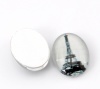 Picture of Glass Dome Seals Cabochons Oval Flatback White Eiffel Tower Pattern 18mm( 6/8") x 13mm( 4/8"), 30 PCs