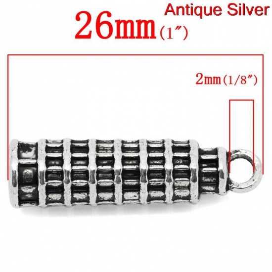 Picture of Zinc Based Alloy Travel Charms Leaning Tower of Pisa Antique Silver Color 26mm(1") x 7mm( 2/8"), 10 PCs