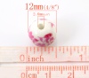Picture of Ceramics Beads Round White & Fuchsia Flower Pattern About 12mm Dia, Hole: Approx 2.6mm, 30 PCs