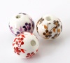 Immagine di Ceramica Perline Tondo Colore Misto Fiore Disegno Circa 12mm Dia, Foro: Circa 2.6mm, 40 Pz